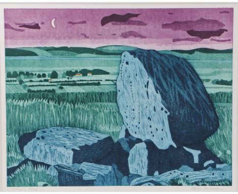 John Brunsden (British, 1933-2014)
'Arthur's Stone'
Etching with aquatint printed in colours, signed, titled and inscribed 'A