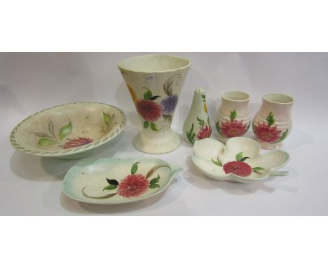 E. Radford handpainted 'Aster' design pieces - Bowl, vase, two pin dishes, two posy vases and pepper pot (7) 