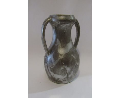 An Arts and Crafts Compton Pottery twin handled vase with silvered glaze, 24cm