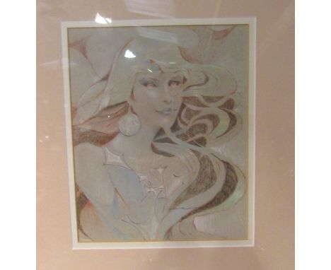SPATE HUNTERMANN (ROBERT HUNT 1934-2014) A framed and glazed pencil on paper, portrait of a stylised woman. Signed. Image siz