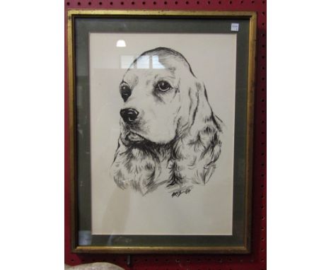 A grey wash and ink portrait of a cocker spaniel by Fred Aris (1932-1995) signed and dated 64 lower right, 34 x 25cm  