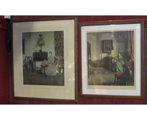 After L. Campbell Tayor: two coloured prints including "The Sampler", the other pencil signed, together with an Edward Seago 