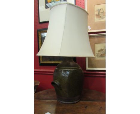 A salt glazed flagon lamp, 74cm tall including shade