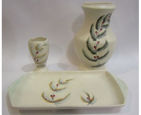 E. Radford handpainted 'Scots Pine' design pieces - dish tray, vase and small vase (3)   