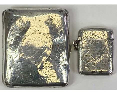 BIRMINGHAM SILVER CIGARETTE CASE &amp; VESTA CASE - the cigarette case date marked 1910, maker Williams, Birmingham Ltd, 8.5 