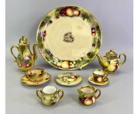ROYAL WORCESTER HAND PAINTED FRUIT STUDY DOLL'S TEASET - 10 pieces to include coffee pot, teapot, two cups, two saucers, milk