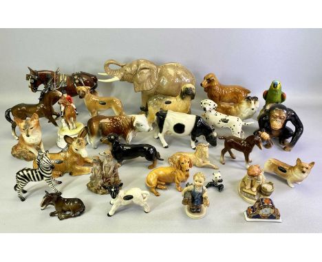 BESWICK, SYLVAC, COALPORT, COOPERCRAFT, ETC - a collection of animal figures including bull elephant, 22cms H, chimpanzee, 17