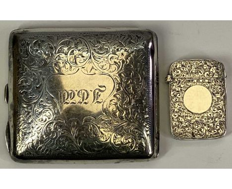 BIRMINGHAM SILVER CIGARETTE CASE &amp; VESTA CASE - the cigarette case date stamped 1903, maker E Jacobs &amp; Son, having a 