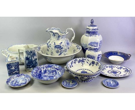 ITALIAN SPODE DESIGN LIDDED VASE - of panelled, octagonal baluster form, 42cms H, Grimwade's blue and white toilet jug and bo