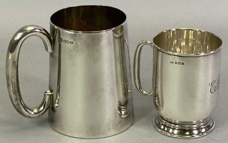 20TH CENTURY SILVER CHRISTENING TANKARDS (2) - to include a smaller example on a circular foot, Birmingham 1927, Maker Crisfo