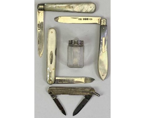 HALLMARKED SILVER FRUIT/POCKET KNIVES - all having mother of pearl handles, the blades with Sheffield hallmarks for 1898, mak
