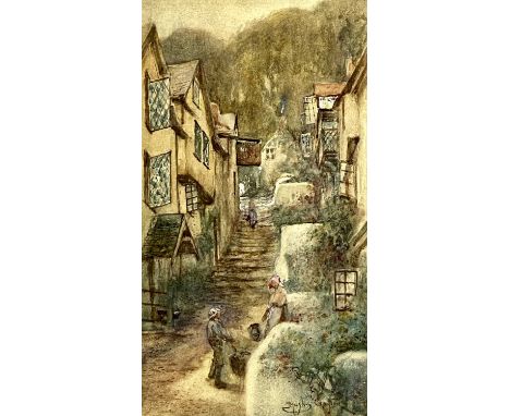 JOSEPH HUGHES CLAYTON (British 1879 - 1930) watercolour - steps leading up a street with figures in foreground, signed lower 