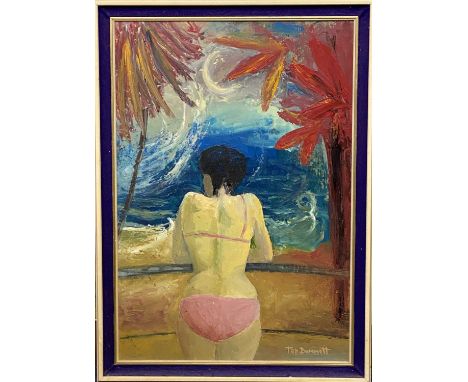 TED (EDWIN JAMES) DUMMETT (British 1906 - 1989) oil on canvas - three quarter length portrait of a lady in bikini, titled ver