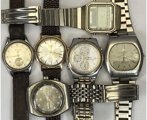 ROTARY 9CT GOLD CASED &amp; OTHER GENTLEMAN'S WRISTWATCHES (6) - the 9ct Rotary leather strap stamped '375' to one of the lug