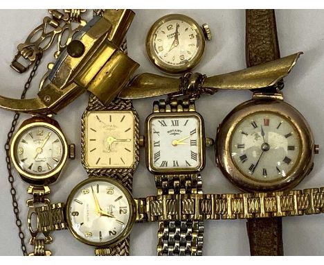 ROTARY 9CT GOLD LADY'S BRACELET WRISTWATCH &amp; OTHERS - to include a vintage 9ct gold cased example with leather strap, coc