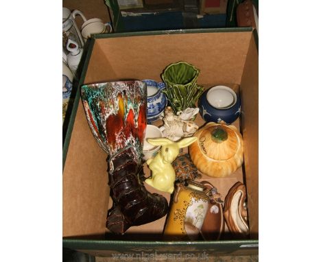 A quantity of china including Wade tortoises, Noritake twin-handled Vase, Wedgwood Vase, Pickle Jar, Sylvac Vase, etc.