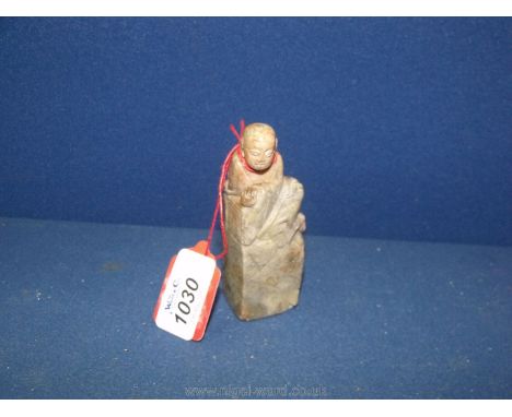 A 19th c. Chinese hardstone Seal with remnants of wax, 4'' tall