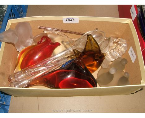 A quantity of glass animals and paperweights including a Goebel Elephant, glass spoons etc.