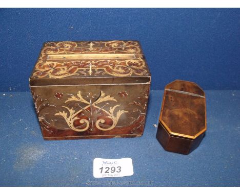 A Burr wood table Snuff box and a marquetry Cigarette box.