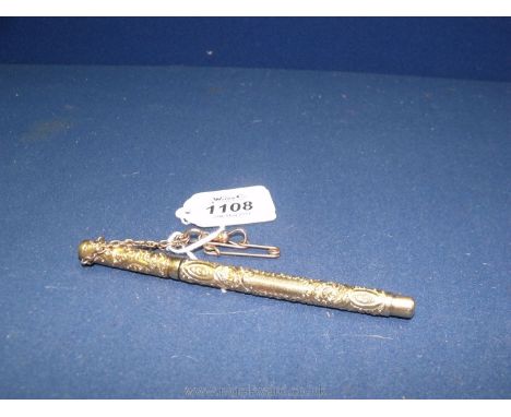 A vintage The Swan Pen, rolled gold embossed overlay pattern, Mabie Todd and Bard, New York with chain, circa 1900's