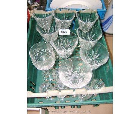 A quantity of glasses including eight large wine, etc.