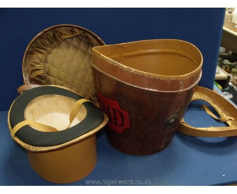 A large vintage double Hat Box with one Silk Hat made by 'Extra Best Quality, Bond St.
