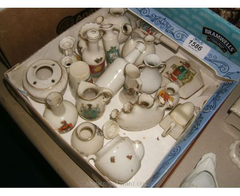 A quantity of Goss commemorative china including small jars, cannon, teapot, jugs, etc. Guilford, Plymouth, Ludlow, Alton Han