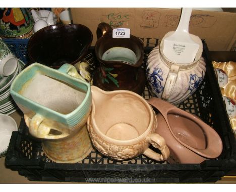 A Beswick Vase, a Wade 'Crawford's' old Scotch Whiskey, a West German brown Jug with embossed grapes and leaves, a Burleigh c