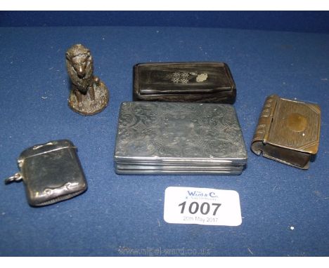 A plated Snuff Box, Silver Vesta, French wooden Snuff Box, Vesta in the form of a Book, etc.