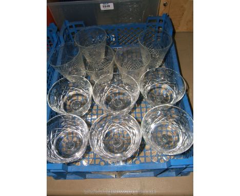 Six cut glass sundae Dishes and five wine Glasses