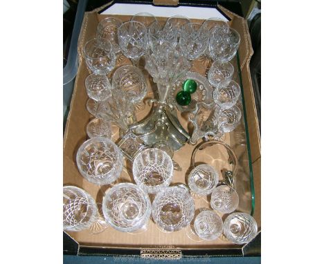 A quantity of cut glass including Royal Doulton wine glasses and others, brandy glasses, etc.