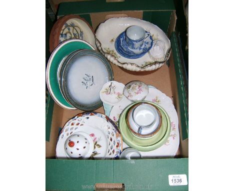 A quantity of china including Sylvac posy ring, trinket pot, dressing table sets, Limoges plate with domed cover, Devon potte