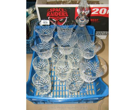 A quantity of cut glass vases and drinking glasses including six International white wine glasses, six Edinburgh red wine gla