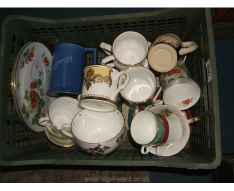 A quantity of mugs, cups and saucers including Crownford, Royal Worcester, etc.