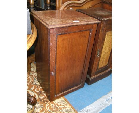 A Victorian Mahogany Pot Cupboard, with single raised and fielded panel with faux oak finish, opening to reveal single shelf,