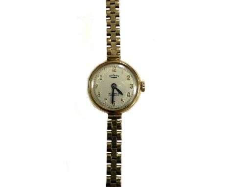 Rotary - A 9ct gold wristwatch, mechanical crown wind movement, to an integral 9ct gold bracelet, case 20mm diameter, 11.2g e
