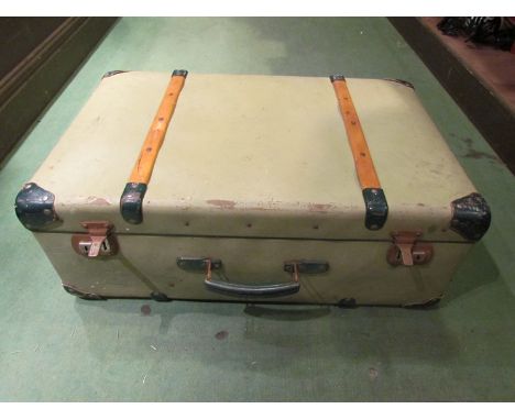 A vintage beech bound travelling trunk 