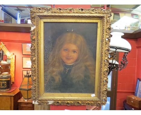 A 19th Century oil portrait of a girl, gilt acanthus frame