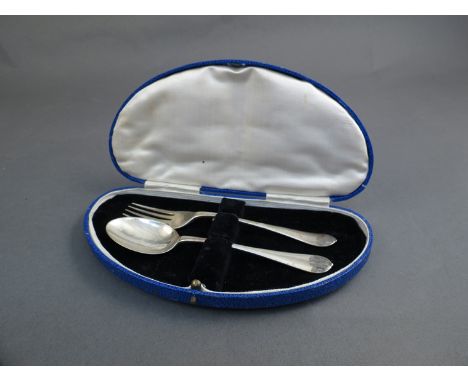 A James Dixon & Sons silver Christening fork and spoon set in case, Sheffield 1927, 42g