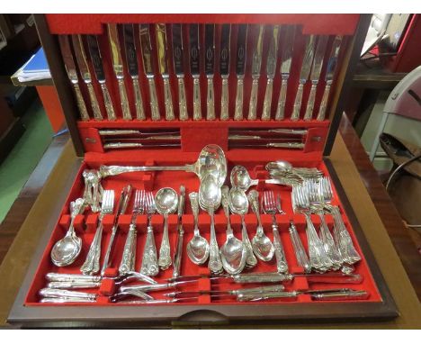 A canteen of silver "King's" pattern cutlery comprising twelve table forks, table knives, dessert forks, dessert spoons, coff