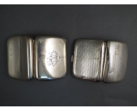 Two silver cigarette cases of ergonomic form, one Deakin & Francis monogrammed, the other engine turned, Birmingham 1929 & 19