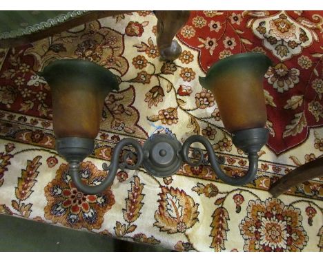 A twin arm wall sconce with coloured glass shades     Collector's Electrical Item: Please See Information Pages