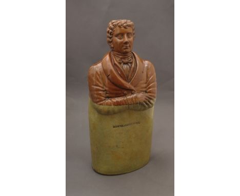 A salt glaze spirit flask depicting "Daniel O'Connell"