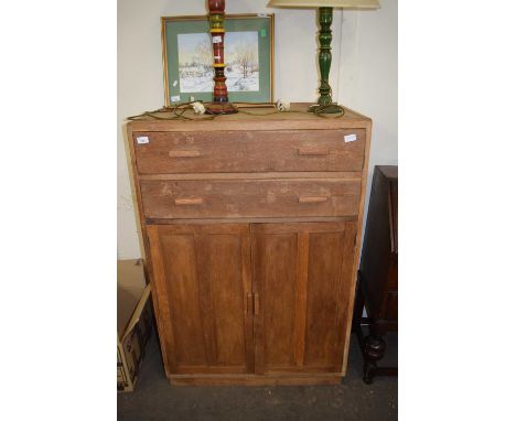 MID-CENTURY LIGHT OAK SIDE CABINET WITH TWO DRAWERS AND TWO DOORS, 53CM WIDE