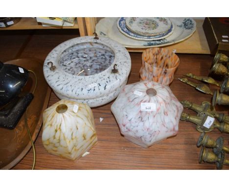 FOUR MARBLED GLASS LIGHT SHADES