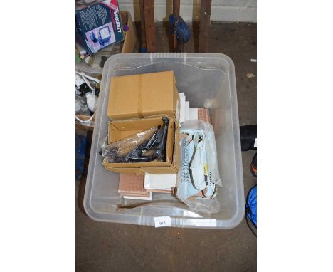 BOX OF CERAMIC TILES AND DOOR LATCHES
