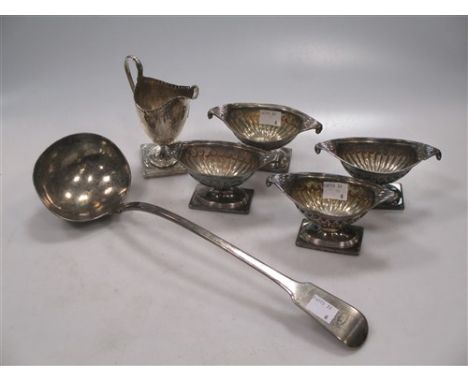 including four boat shaped salts, a cream jug and a soup ladle, 21.6ozt (Qty: 6)