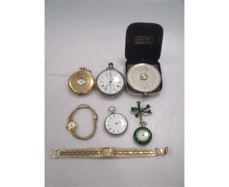 including a lady's 9ct Rotary wristwatch, 25g ex movement, a lady's 18ct Lanco wristwatch on a 9ct bracelet, a lady's green e