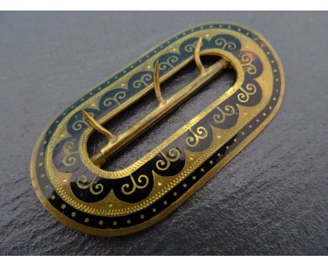 Late 19th / Early 20th century Gold and Black Enamel Belt Buckle