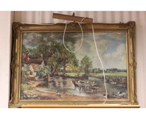 Oil on Canvas of The Haywain in a Gilt Frame with Attached Light